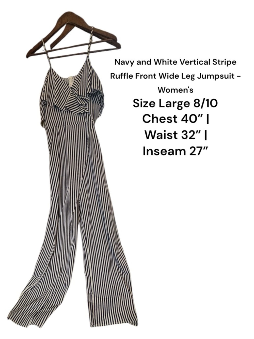 SHEIN Navy & White Striped Jumpsuit – Size Large